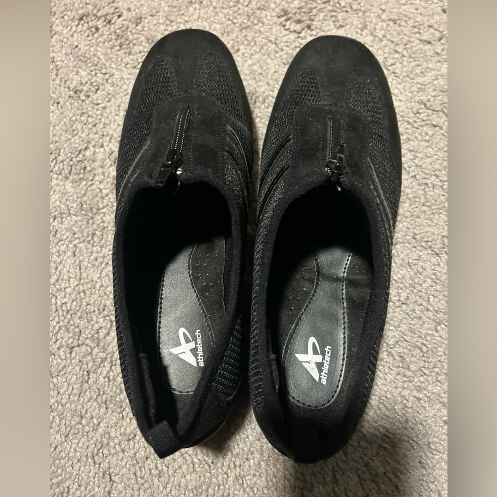 Athletech Women's Shoes Saryna Black Suede Top Zip Size 8.5 Walking Slip On Shoe